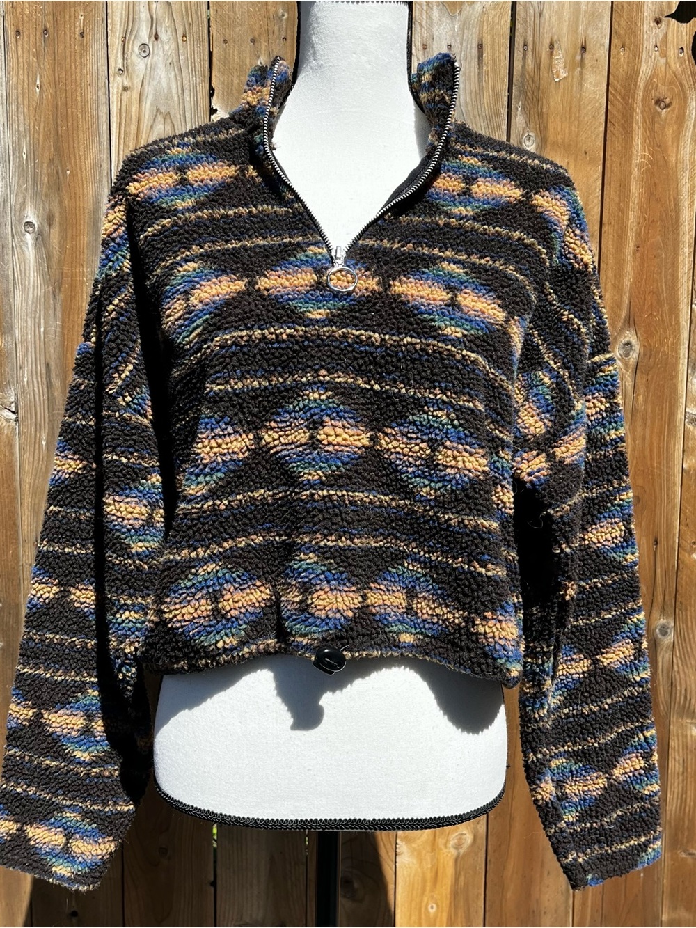 Urban Outfitters Earth Tones Cozy Half-Zip Cropped Sherpa Sweater